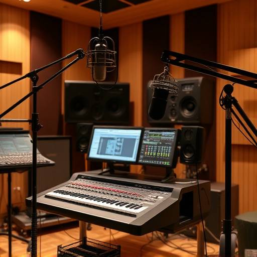 Equipamento de gravaäão de áudio profissional em um estüdio.