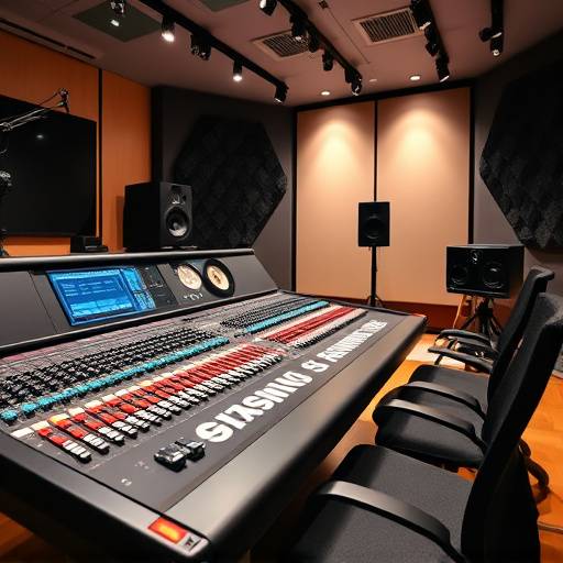 Mesa de mixagem digital moderna em estüdio de gravaäão.