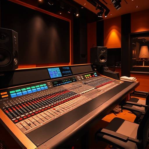 Mesa de mixagem SSL AWS 900+ SE no estüdio de áudio.
